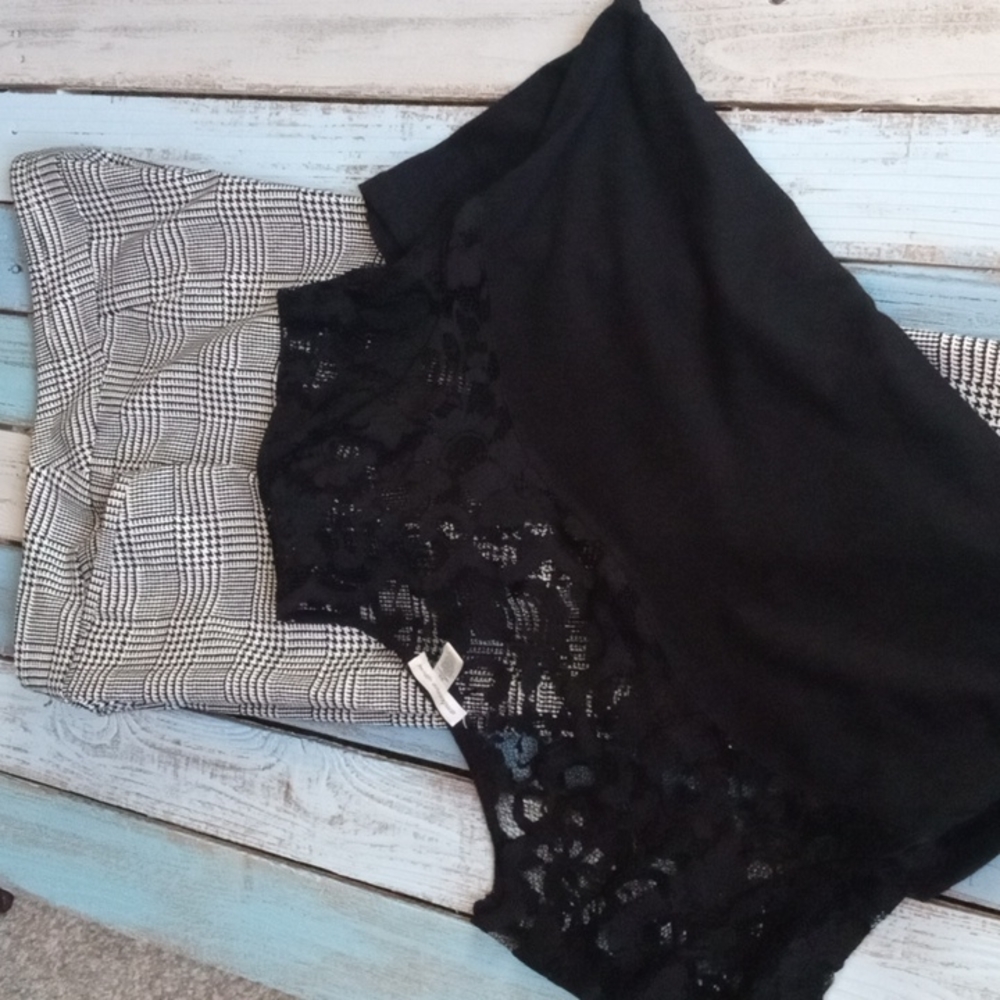*BUNDLE* ambiance apparel Black Top and George Hounds tooth Slacks Sz 2X